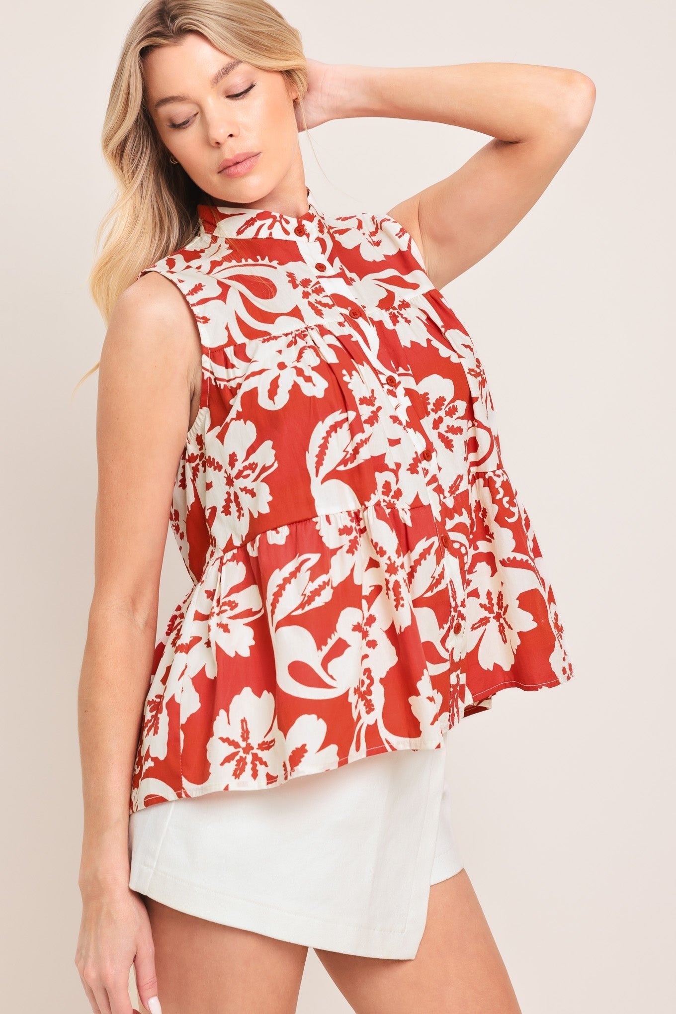 SUNSET BLOOM WOVEN TOP by Flying Tomato at Shirley Shoppe