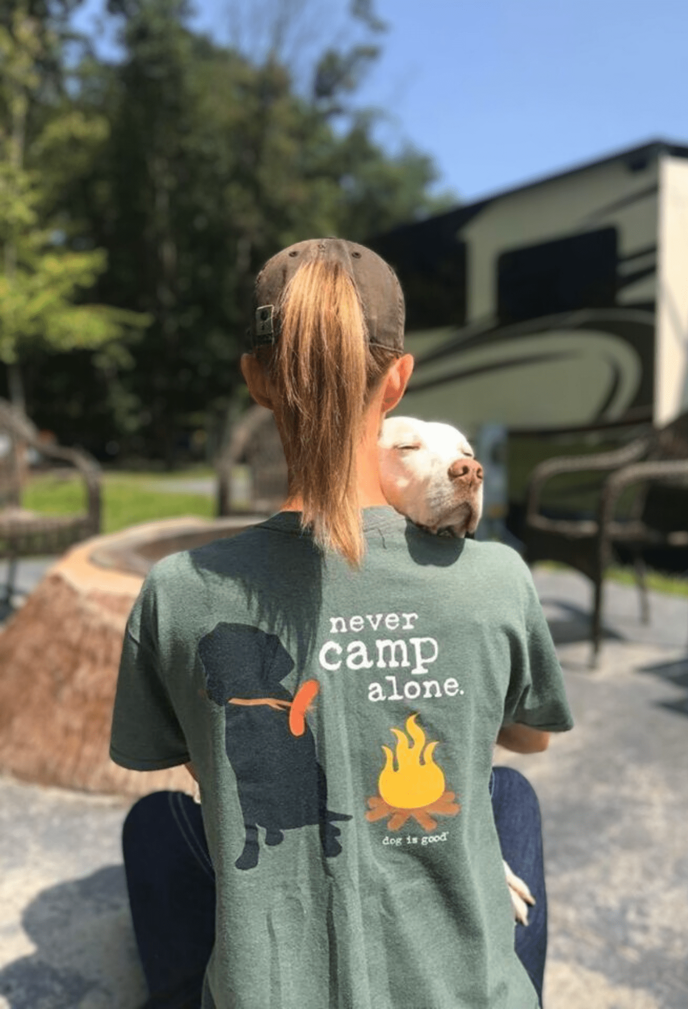 T-shirt: Never Camp Alone by Dog is Good at Shirley Shoppe