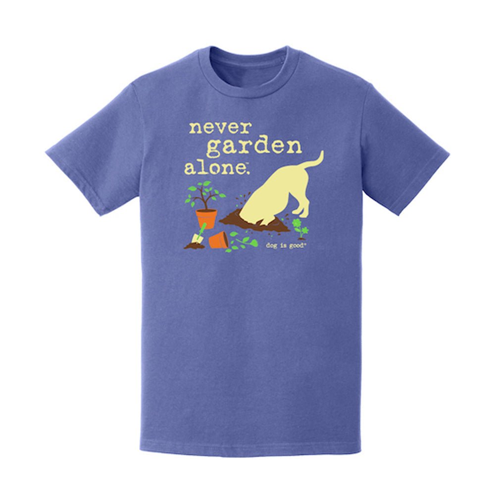 T-shirt: Never Garden Alone Flo Blue by Dog is Good at Shirley Shoppe