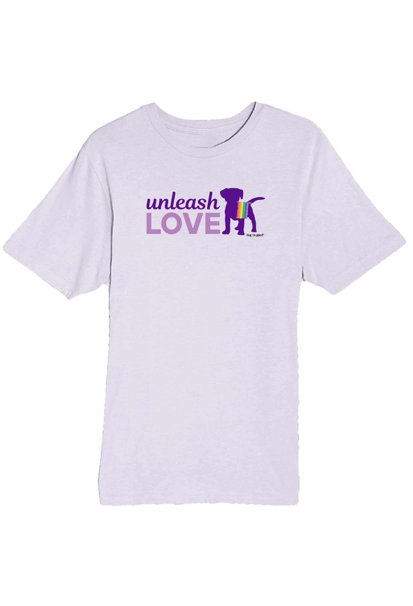 T-shirt: Unleash Love (Unisex, Lilac) by Dog is Good at Shirley Shoppe