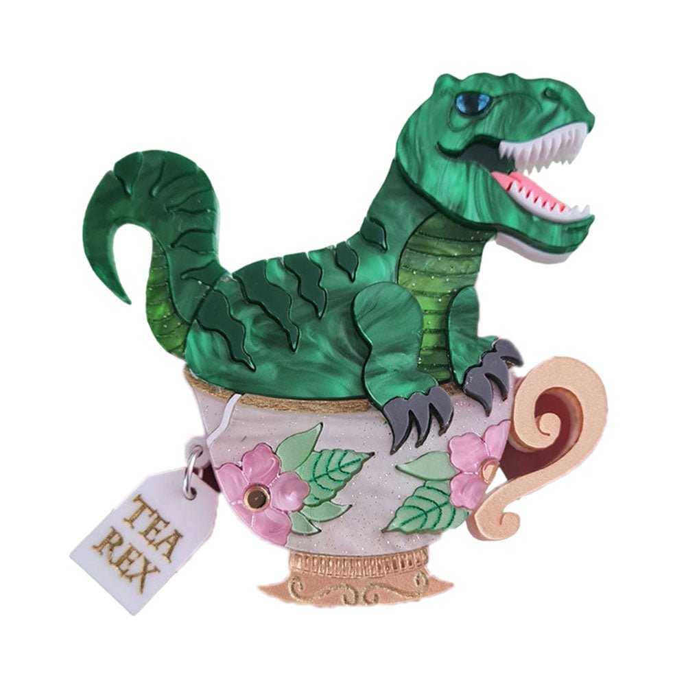 Tea Rex Dinosaur Teacup Brooch by Cherryloco Jewellery by Quirks! at Shirley Shoppe
