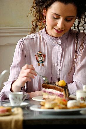 Teapot Clock Brooch by Laliblue by Quirks! at Shirley Shoppe