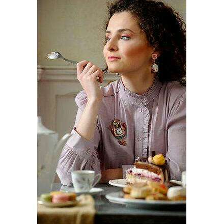 Teapot Clock Brooch by Laliblue