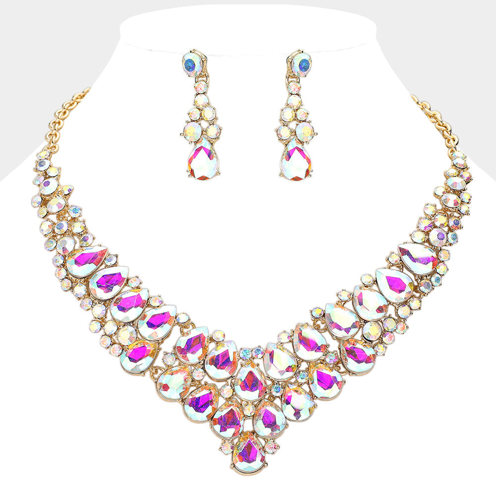 Teardrop Stone Cluster Collar Evening Necklace