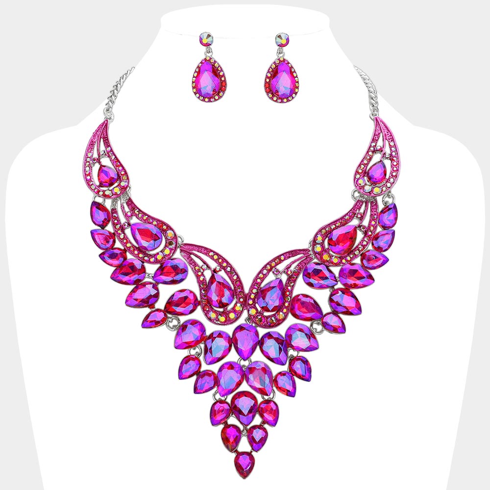 Teardrop Stone Cluster Evening Bib Necklace