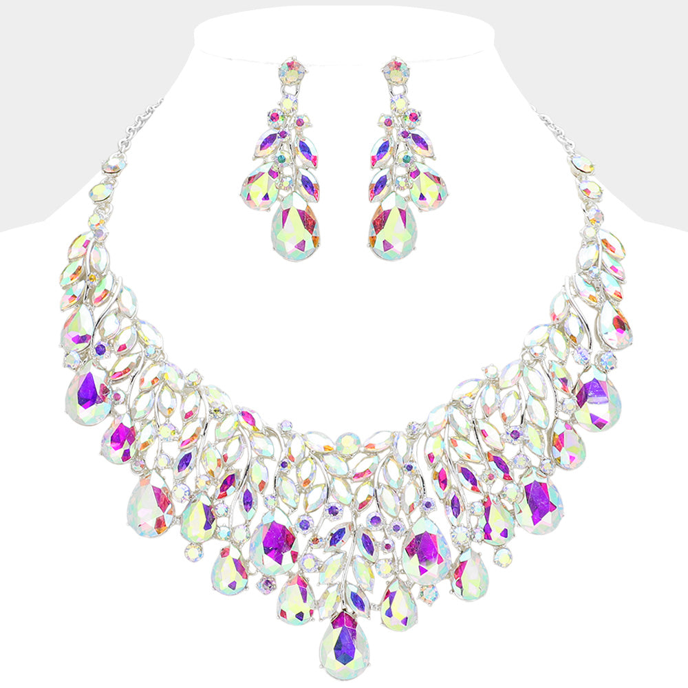 Teardrop Stone Cluster Marquise Vine Embellished Evening Necklace