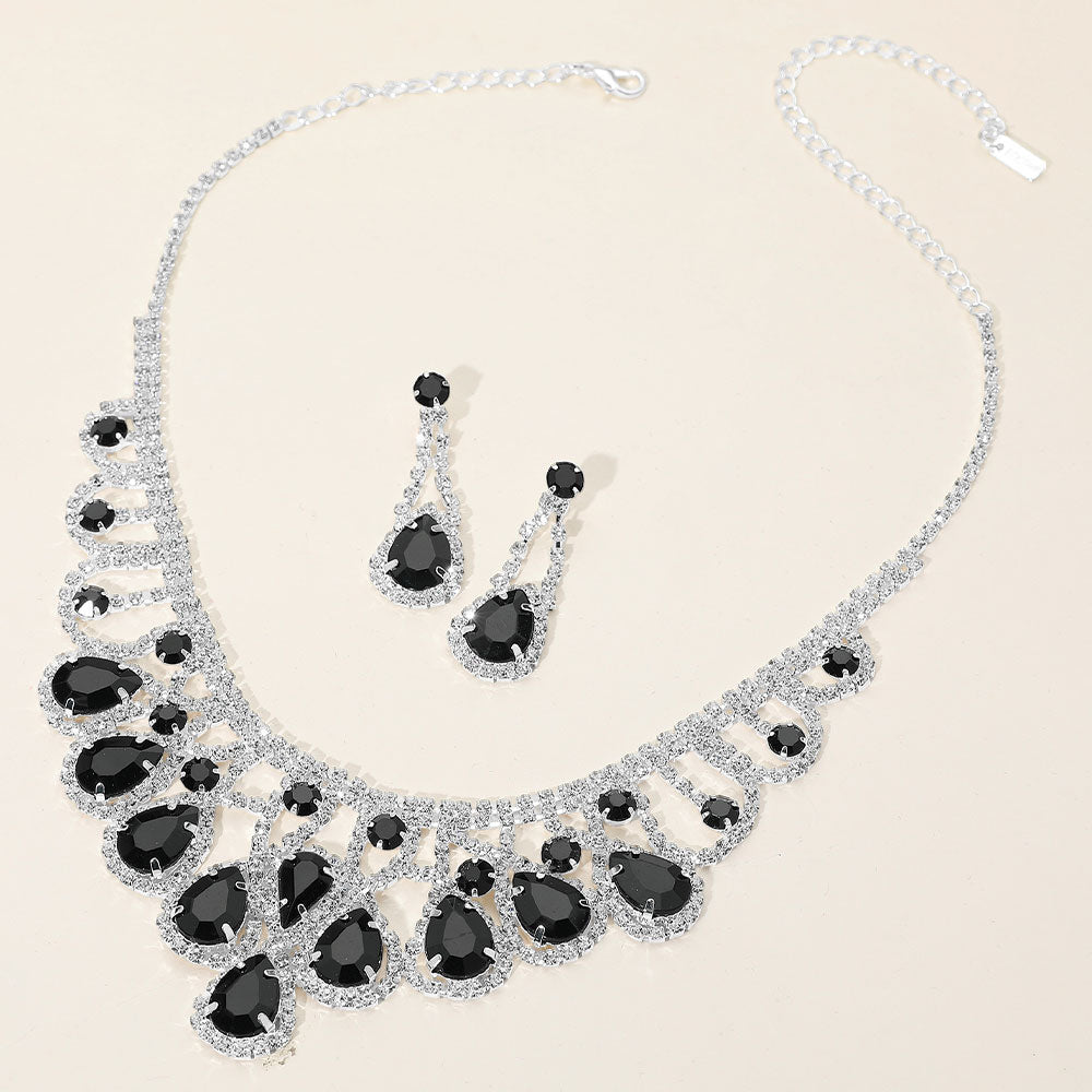 Teardrop Stone Embellished Rhinestone Paved Collar Necklace