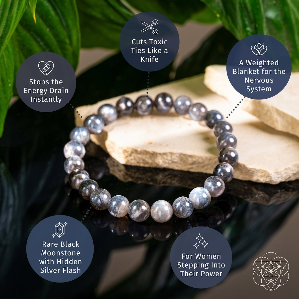 The Empath’s Cord Cutter – Black Moonstone Bracelet by Conscious Items at Shirley Shoppe