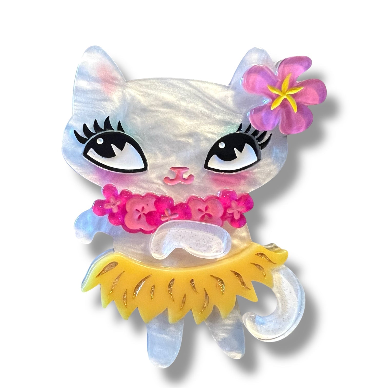 Tiki Hula Kitty Brooch by Miss Fluff x Lipstick & Chrome by Quirks! at Shirley Shoppe