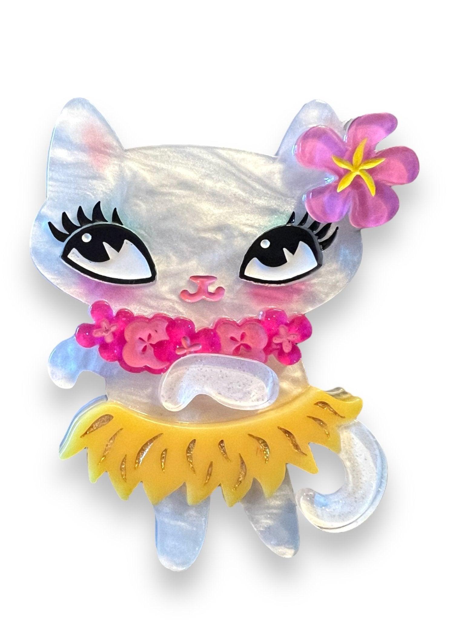 Tiki Hula Kitty Brooch by Miss Fluff x Lipstick & Chrome by Quirks! at Shirley Shoppe
