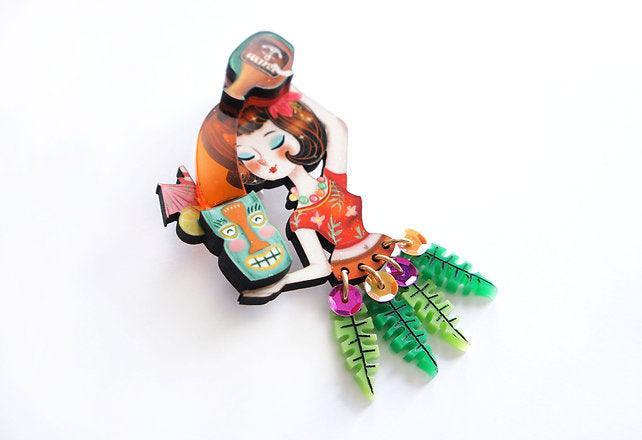 Tiki Waitress Brooch by Laliblue by Quirks! at Shirley Shoppe