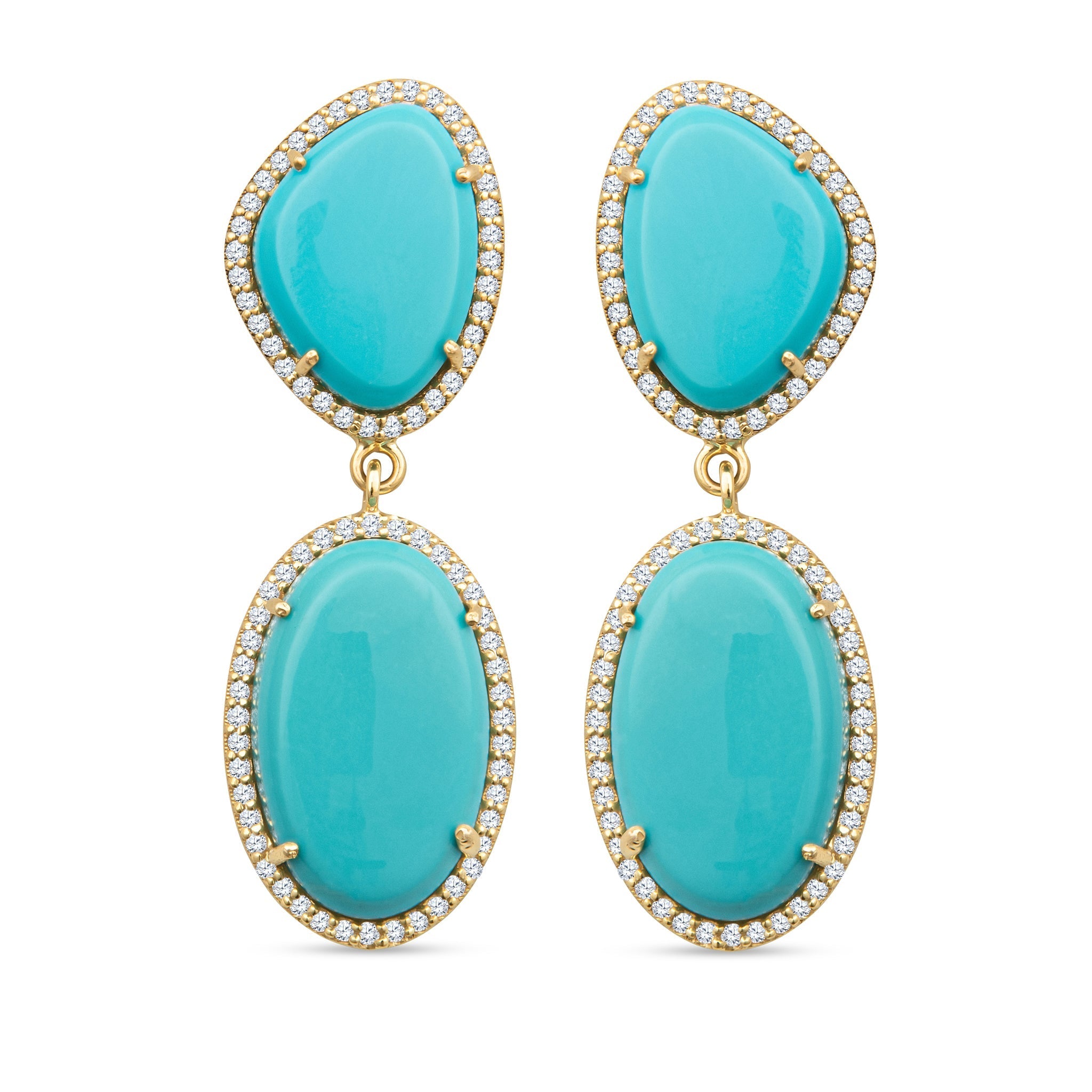 Tina 14k Gold Turquoise Statement Earrings with White Diamonds by Christina Greene at Shirley Shoppe