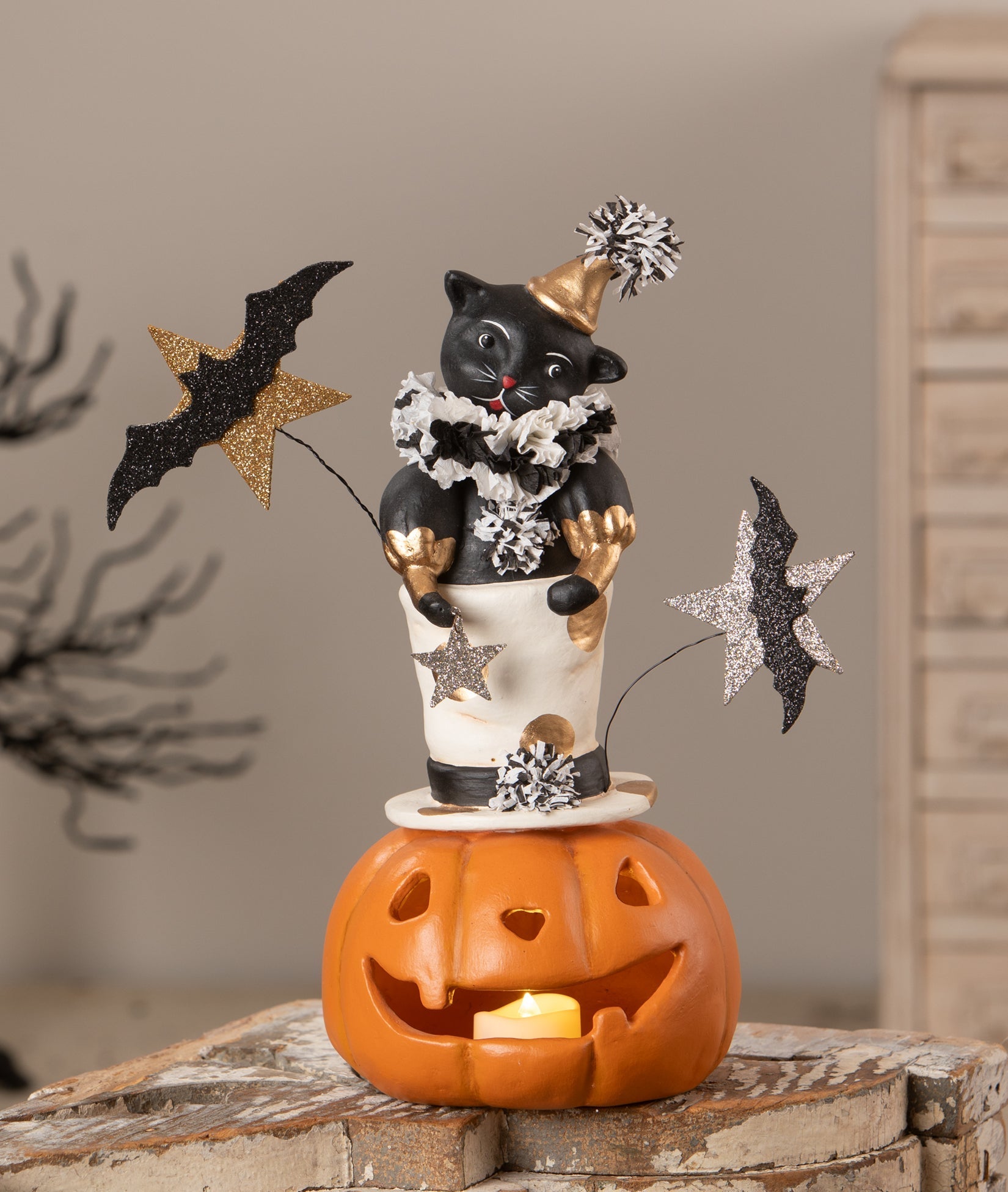 Top Hat Jack with Cat | Halloween Decor | Bethany Lowe by Quirks! at Shirley Shoppe