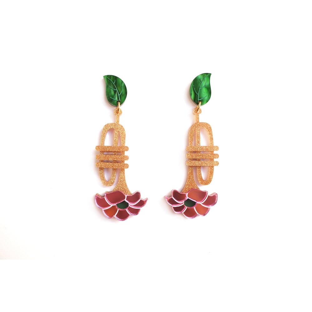 Trumpet with flower earrings by Laliblue by Quirks! at Shirley Shoppe