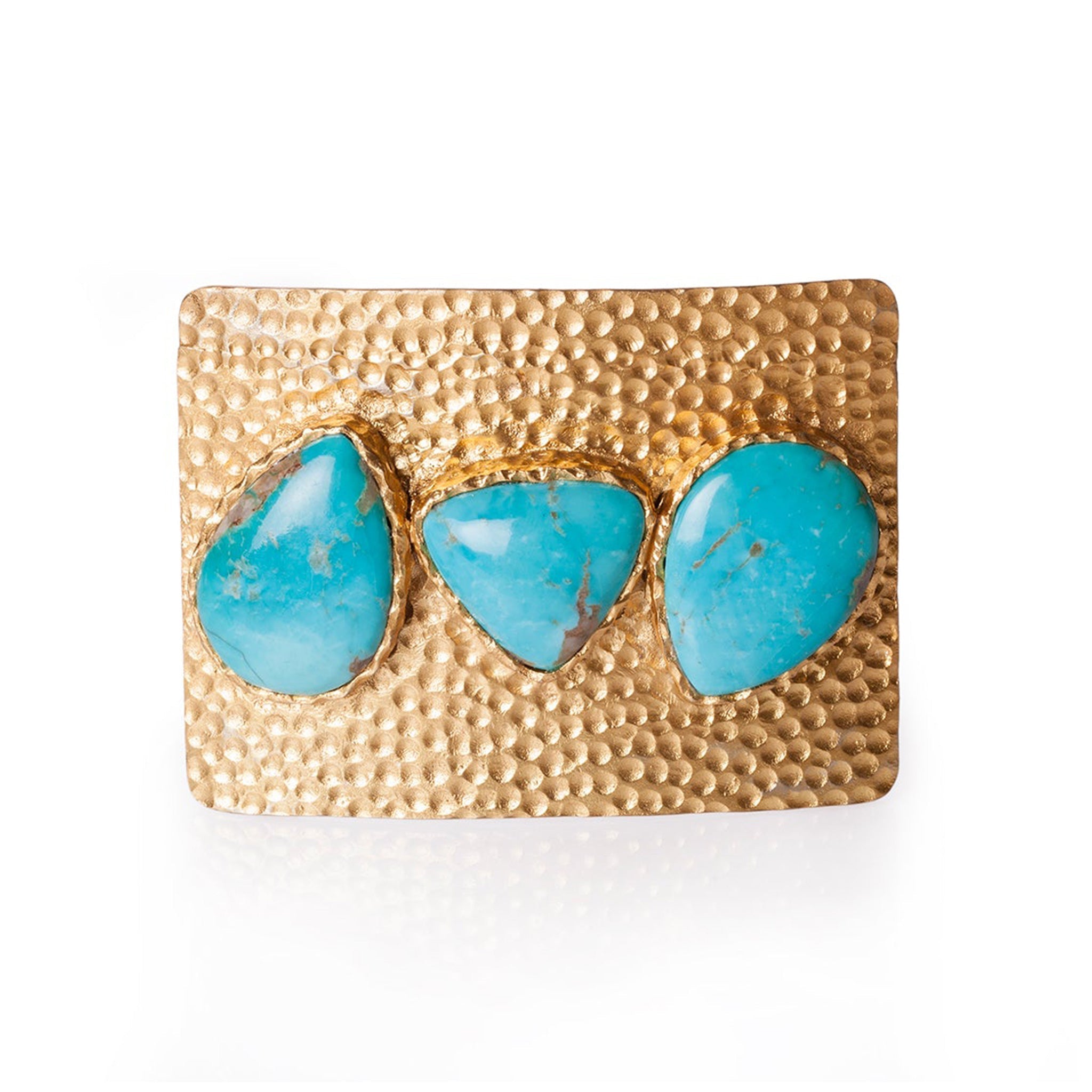 Turquoise and Hammered Gold Belt Buckle by Christina Greene at Shirley Shoppe