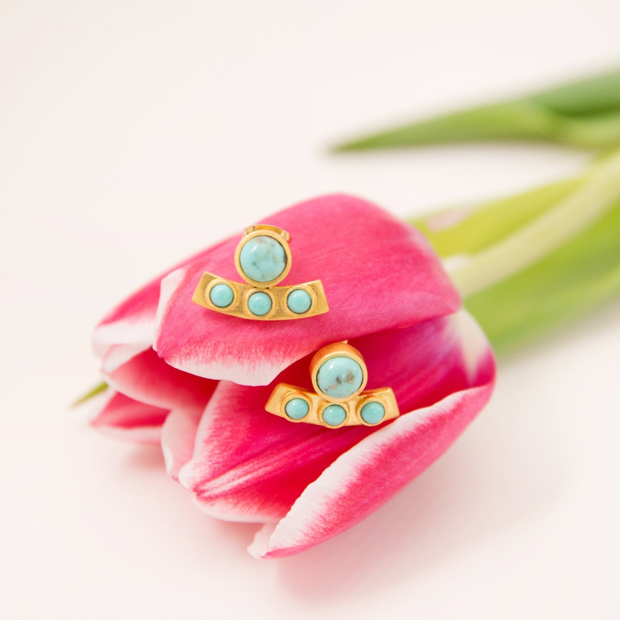 Turquoise Curved Bar Stud Earrings by Christina Greene at Shirley Shoppe