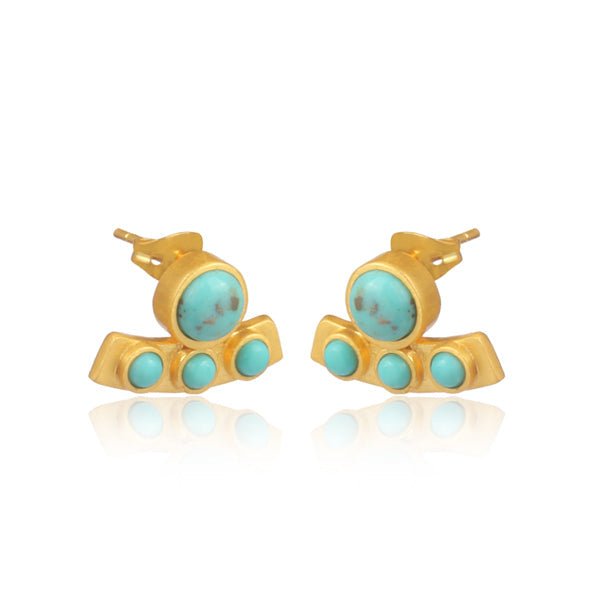 Turquoise Curved Bar Stud Earrings by Christina Greene at Shirley Shoppe