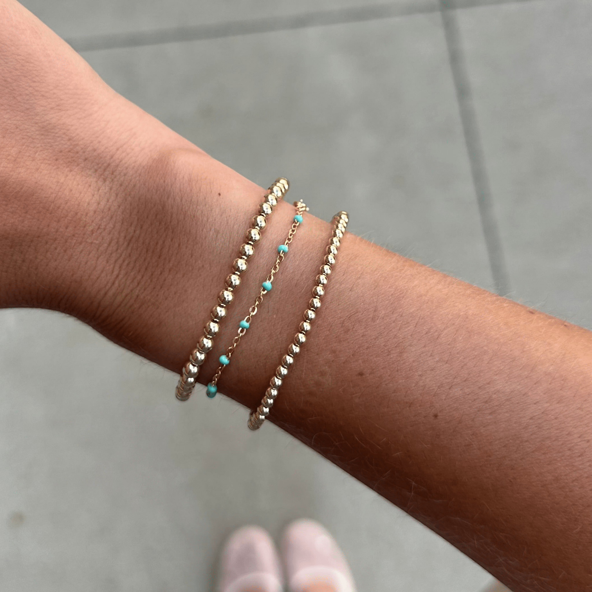 turquoise daisy + juno bracelet triple stack (3+4mm) by Cuffed by Nano LLC at Shirley Shoppe