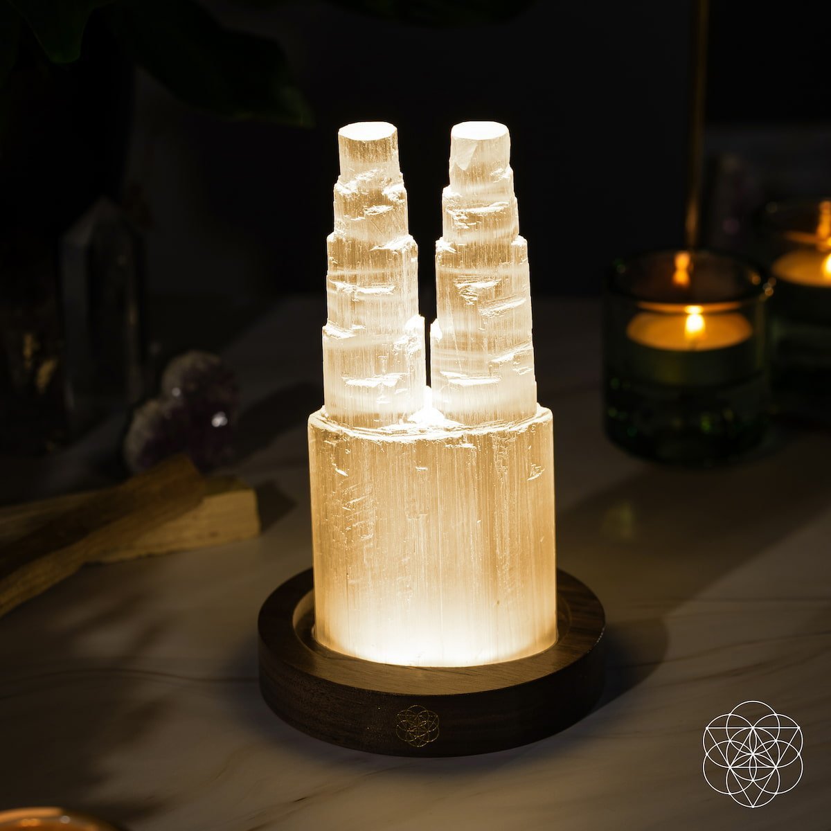 Two-Tower Selenite Lamp – Deep Energy Cleanse & Reset by Conscious Items at Shirley Shoppe