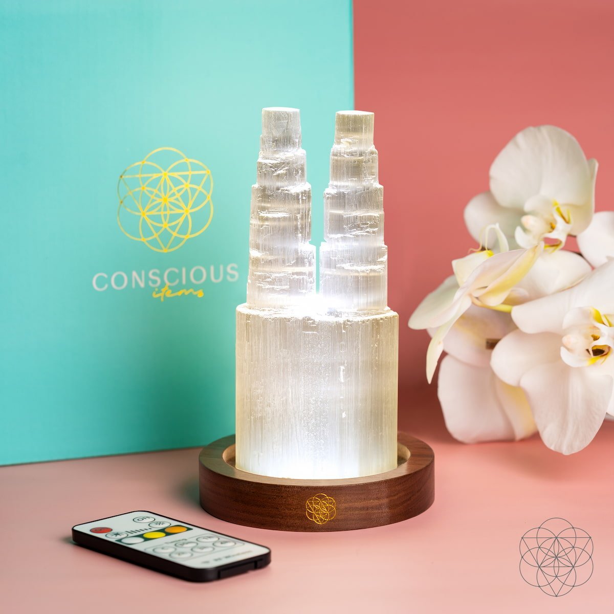 Two-Tower Selenite Lamp – Deep Energy Cleanse & Reset by Conscious Items at Shirley Shoppe