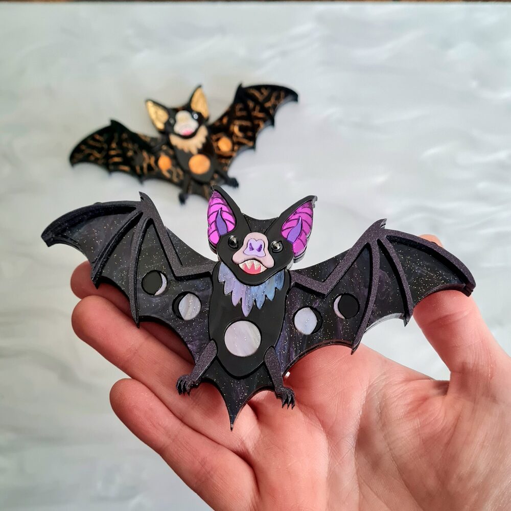 Vampire Bat Statement Necklace PURPLE GALAXY by Cherryloco by Quirks! at Shirley Shoppe