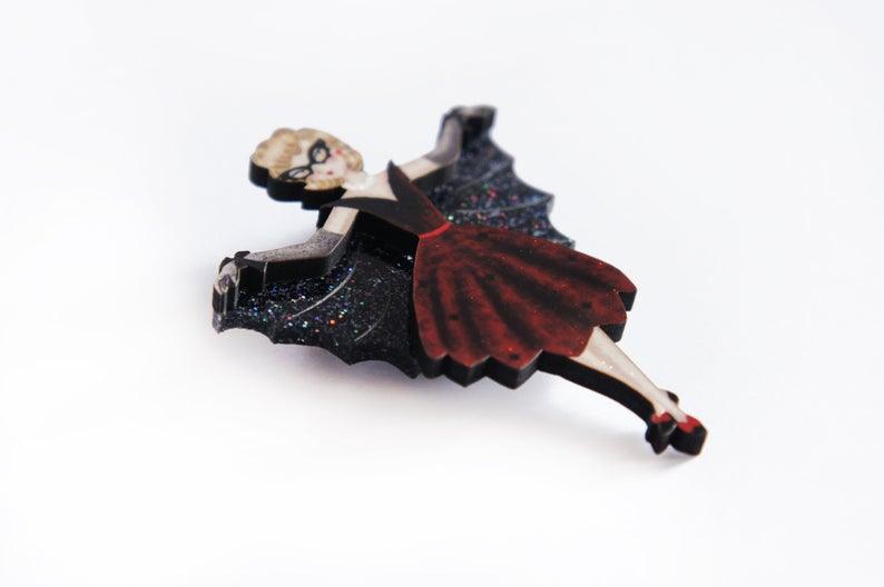 Vampire Bat Woman Brooch by Laliblue by Quirks! at Shirley Shoppe