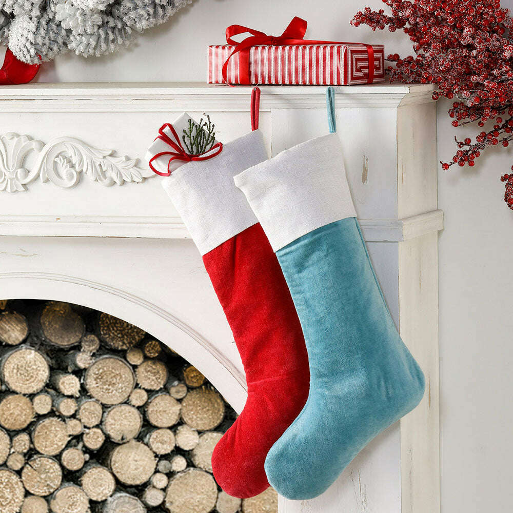 Velvet Stockings with Shimmery Linen Cuff Set of 2
