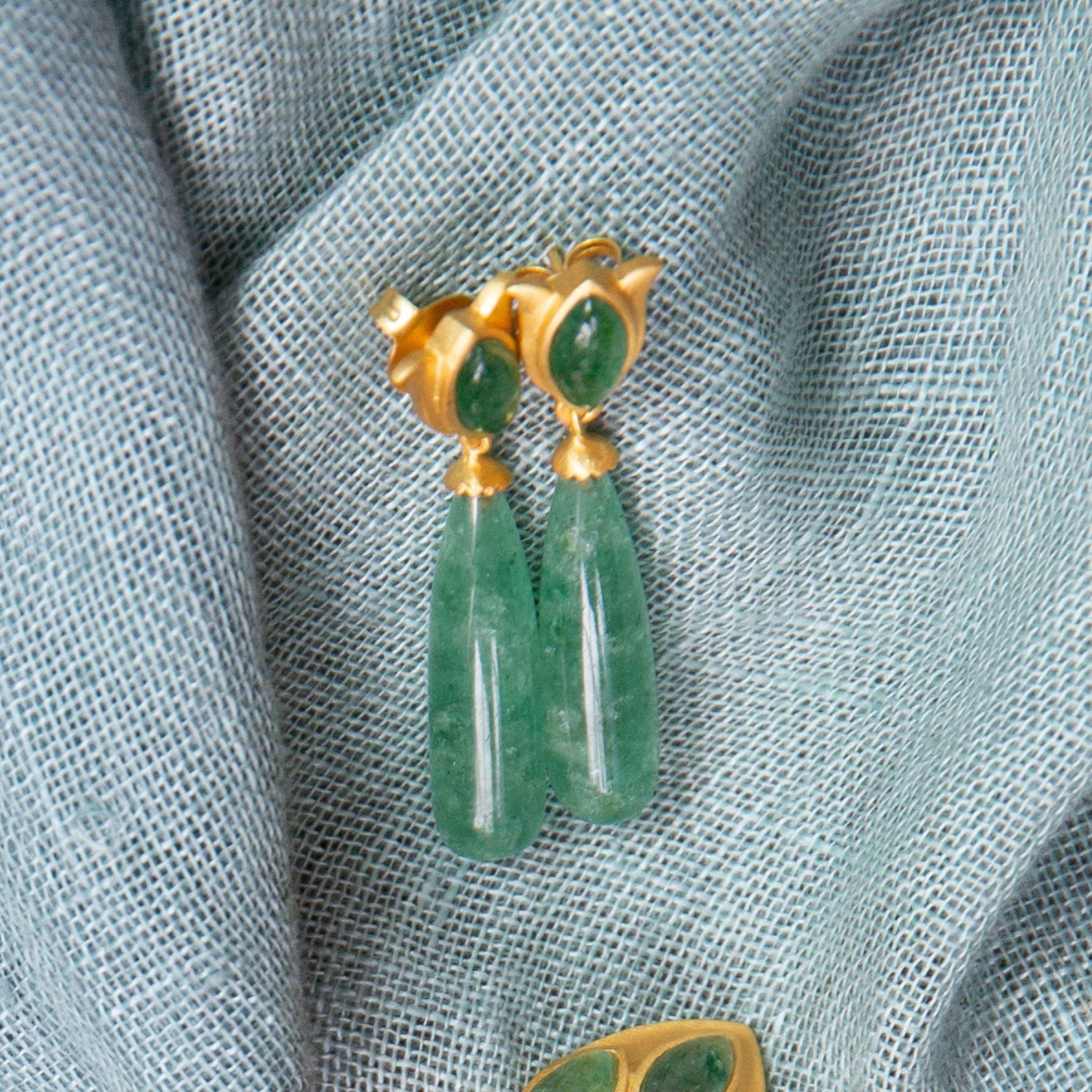 Verona Tulip Drop Earrings - Green Strawberry Quartz by Christina Greene at Shirley Shoppe