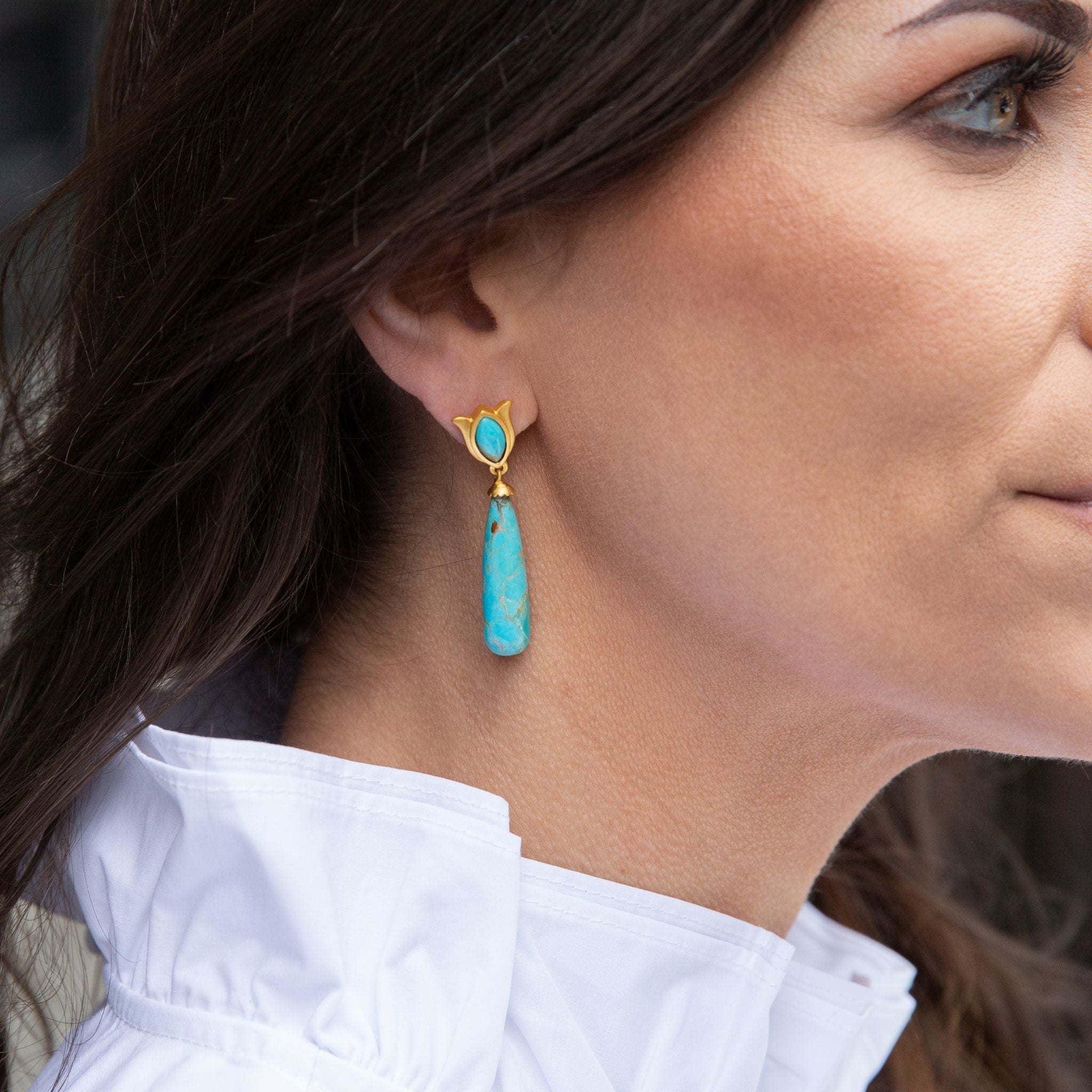 Verona Tulip Drop Earrings - Turquoise by Christina Greene at Shirley Shoppe