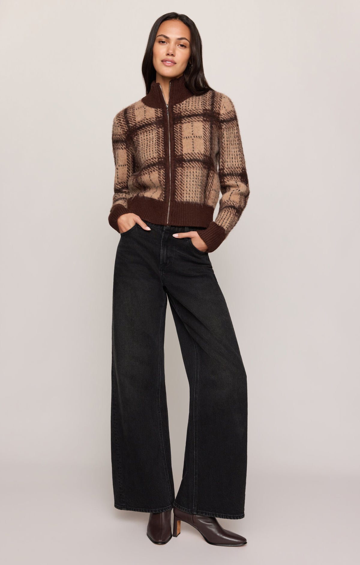 Frostline Plaid Cardigan in Toasted Almond
