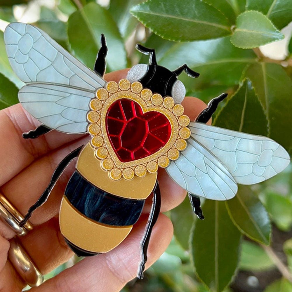 Victorian Age Inspired Insect Jewels Statement Acrylic Brooch - Bee with Diamond Heart by Makokot Design by Quirks! at Shirley Shoppe
