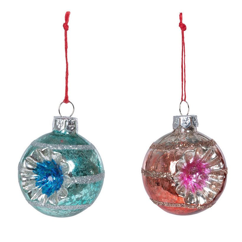 Vintage Reflector Ball Ornaments Pink & Blue Set of 2 by Quirks! at Shirley Shoppe