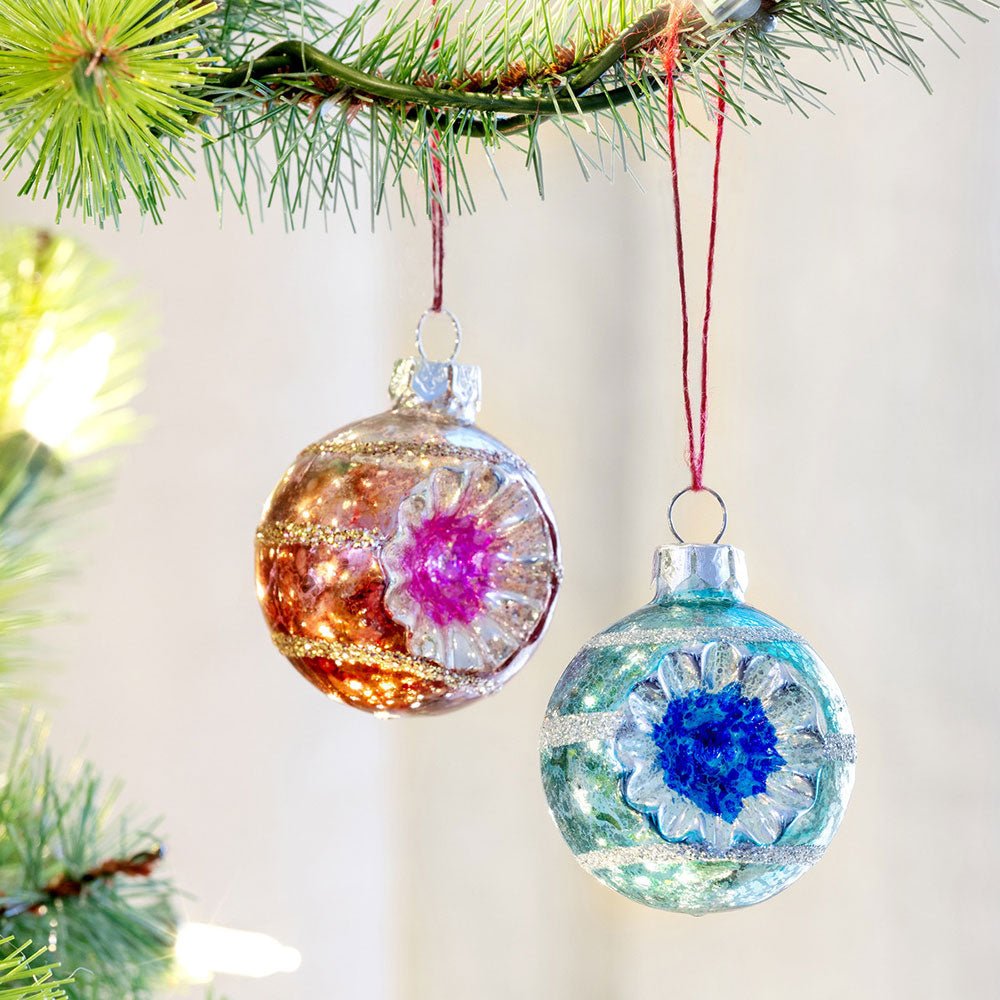 Vintage Reflector Ball Ornaments Pink & Blue Set of 2 by Quirks! at Shirley Shoppe