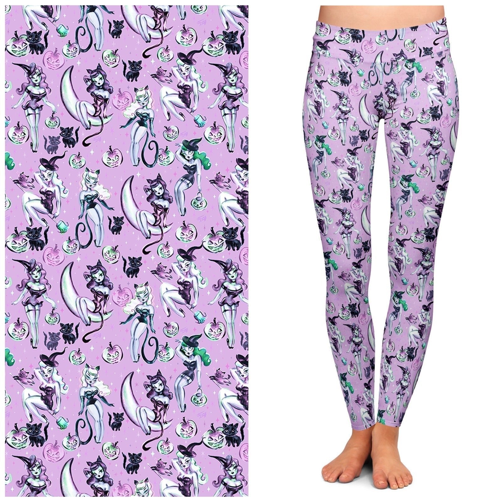 Vintage Witches Light Leggings by Miss Fluff x Lipstick & Chrome by Quirks! at Shirley Shoppe