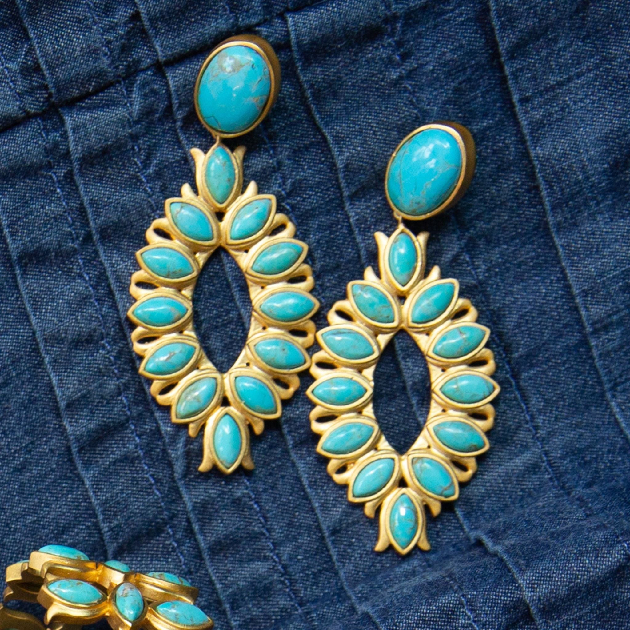 Water Lily Drop Earrings - Turquoise by Christina Greene at Shirley Shoppe