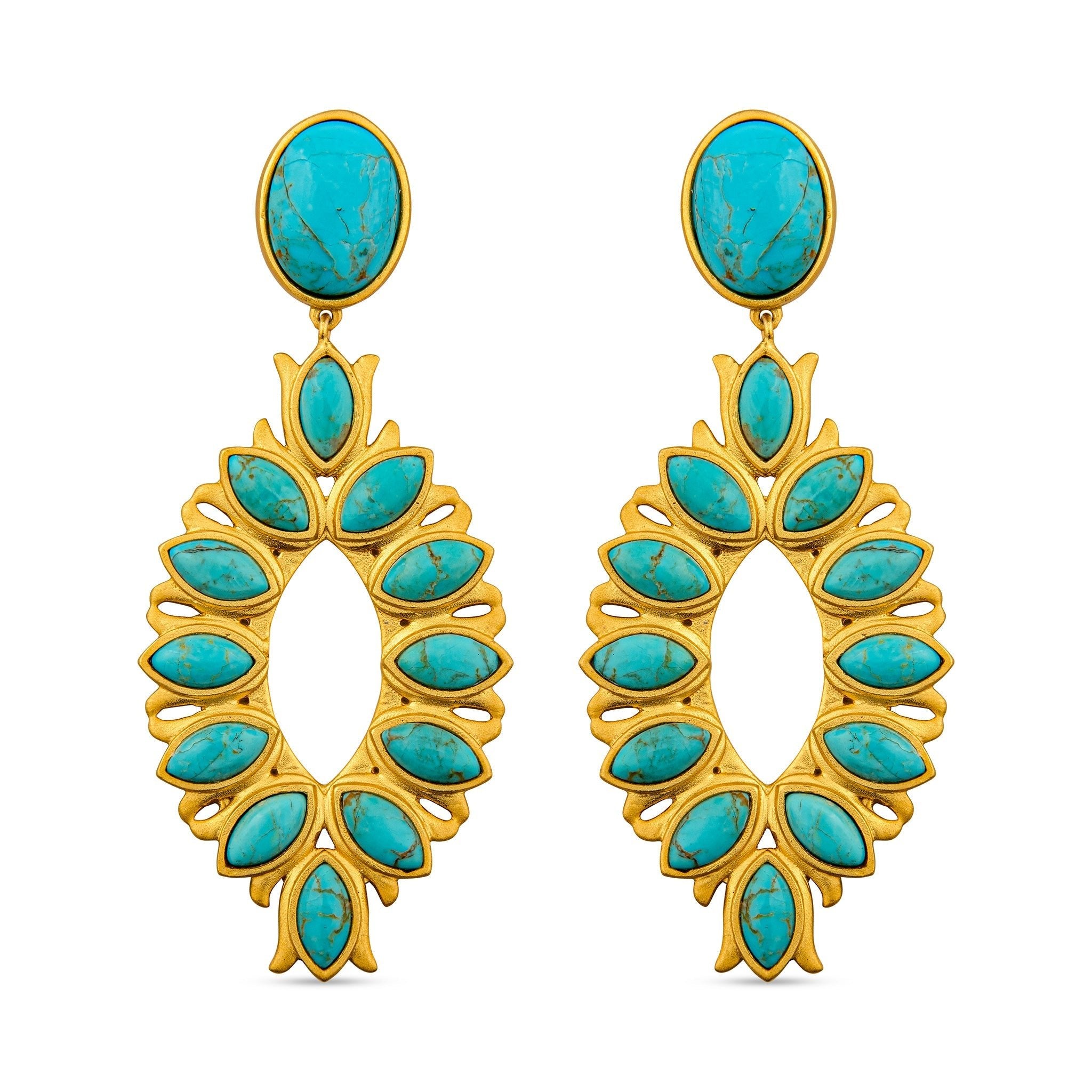 Water Lily Drop Earrings - Turquoise by Christina Greene at Shirley Shoppe