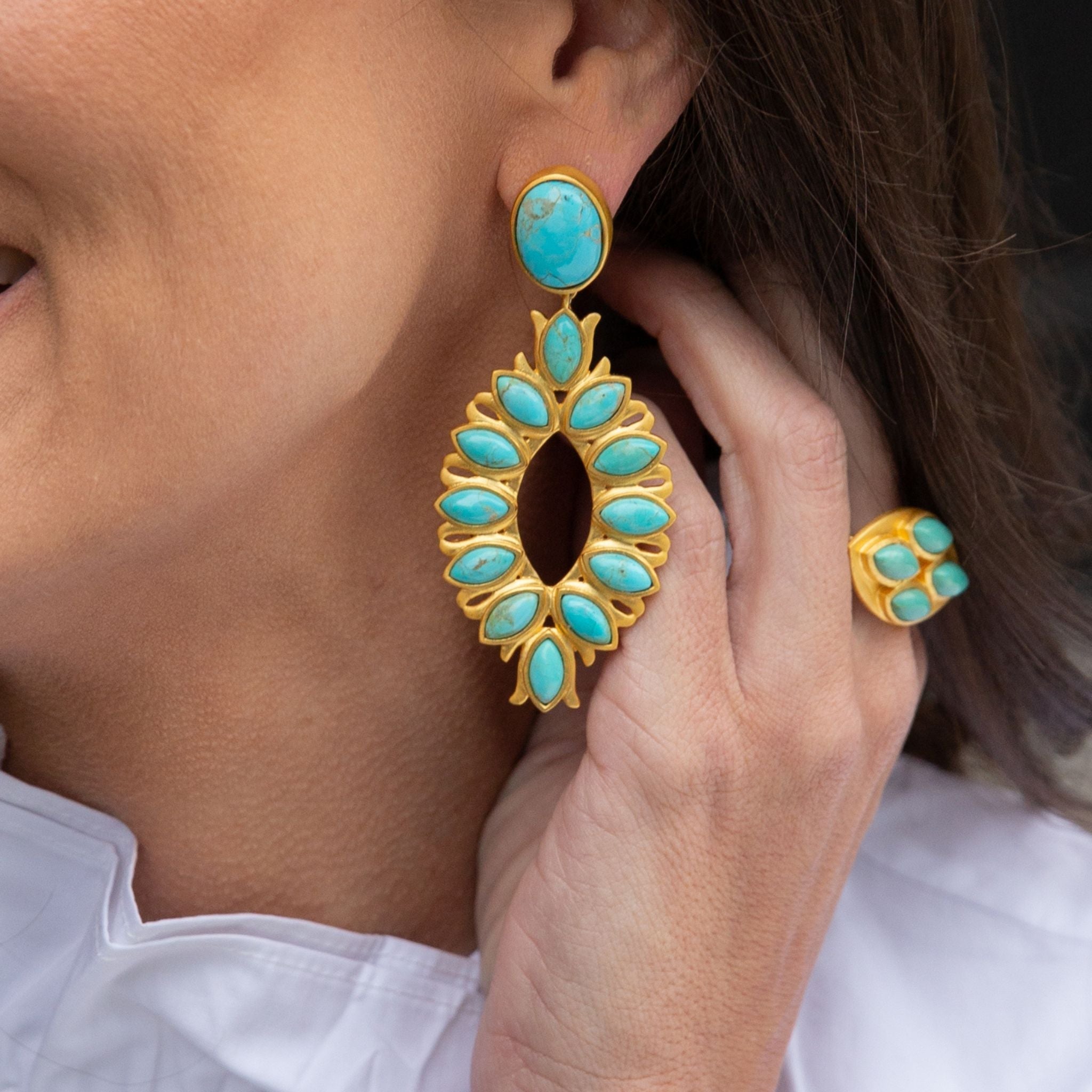 Water Lily Drop Earrings - Turquoise by Christina Greene at Shirley Shoppe