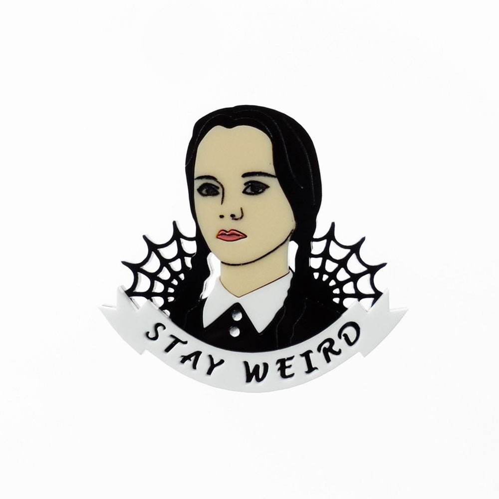 Wednesday Addams Stay Weird Brooch by Cherryloco by Quirks! at Shirley Shoppe