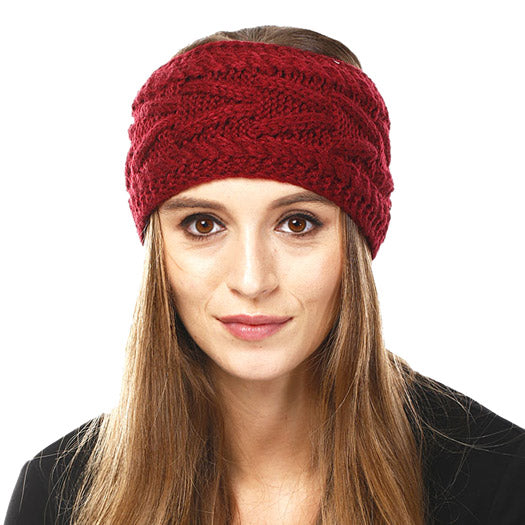 Wide Solid Cable Knit Earmuff Headband Ear Warmer