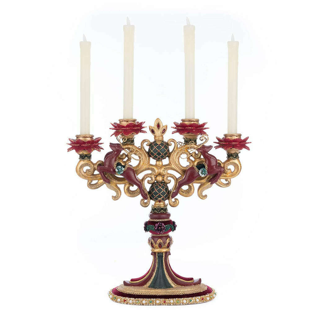 Winter Balsam and Berry Candelabra with Deer | Christmas Decor | Katherine's Collection