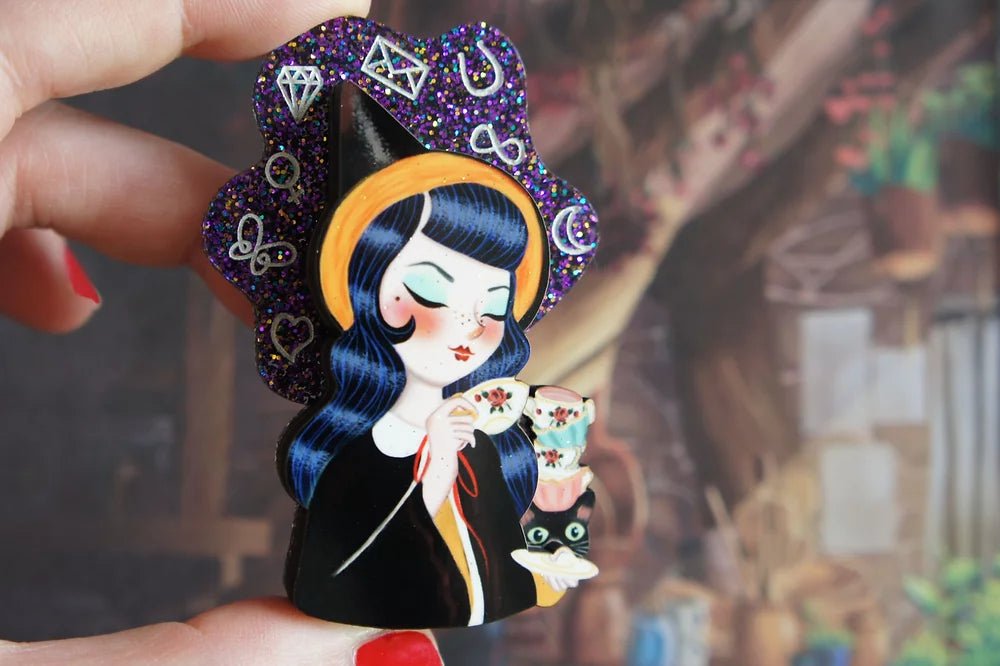 Witch Reading Tasseomancy Brooch by Laliblue by Quirks! at Shirley Shoppe