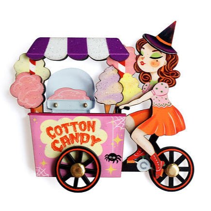 Witch w/ Cotton Candy Cart Brooch by Laliblue – Retro Kitschy Statement Brooch for Collectors by Quirks! at Shirley Shoppe