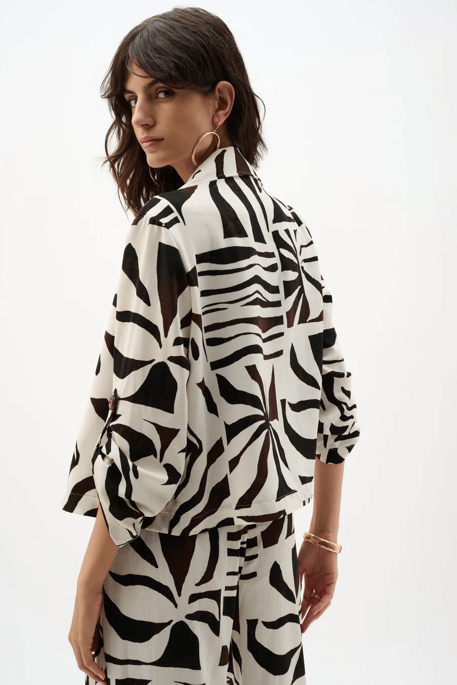 Woven Gauze Tropical Print Boxy Blazer by Joseph Ribkoff at Shirley Shoppe