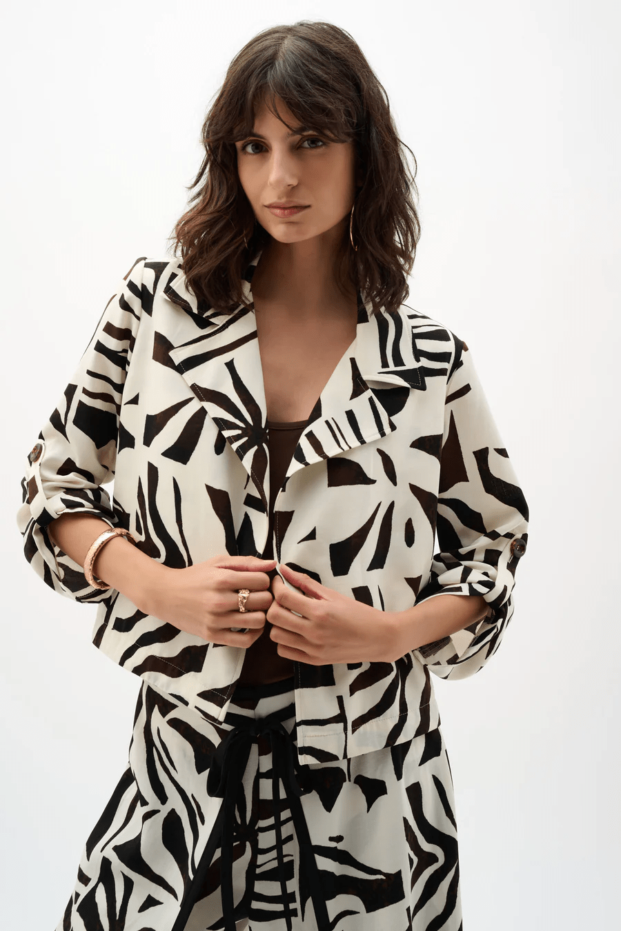 Woven Gauze Tropical Print Boxy Blazer by Joseph Ribkoff at Shirley Shoppe
