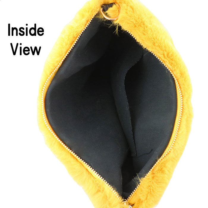 Zipper Closure Solid Faux Fur Crossbody Bag