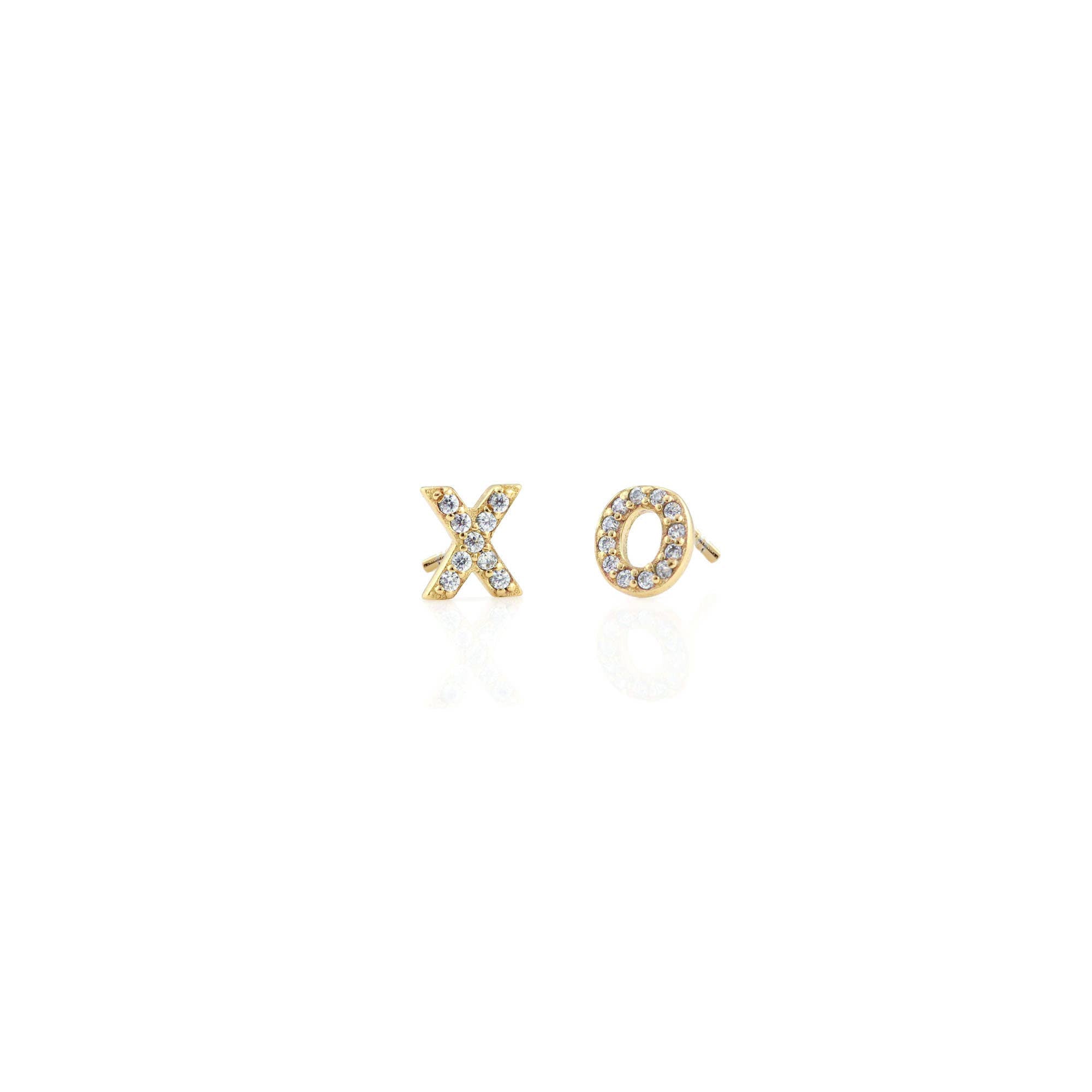 Kris Nations - XO Crystal Stud Earrings 18K Gold Vermeil | Sterling Silver CZ Crystals Nickel Free Hypoallergenic Ships from CA