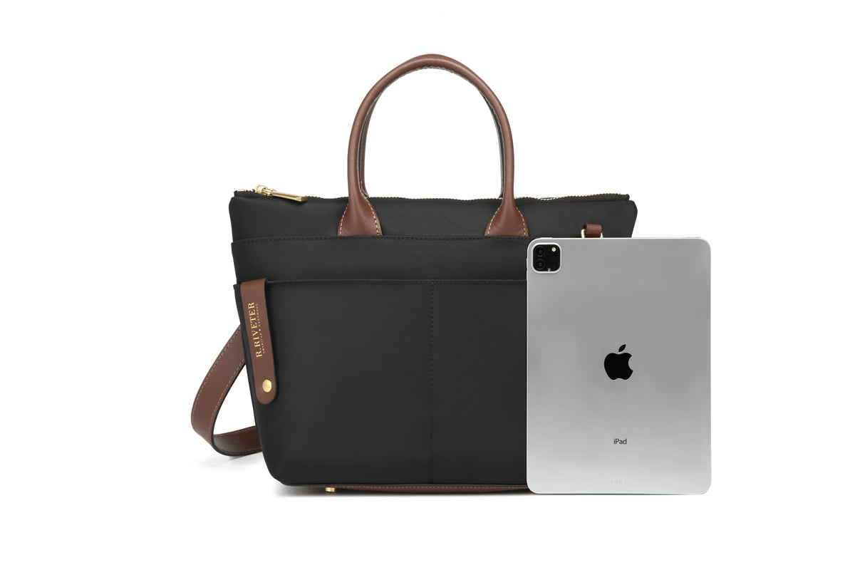 Dot Tote | Black Nylon + Brown Leather