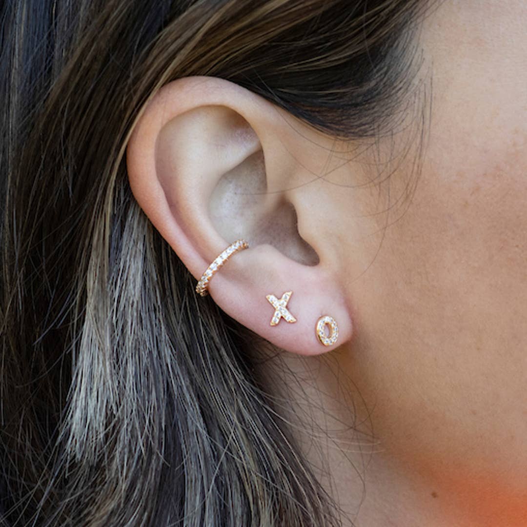 Kris Nations - XO Crystal Stud Earrings 18K Gold Vermeil | Sterling Silver CZ Crystals Nickel Free Hypoallergenic Ships from CA