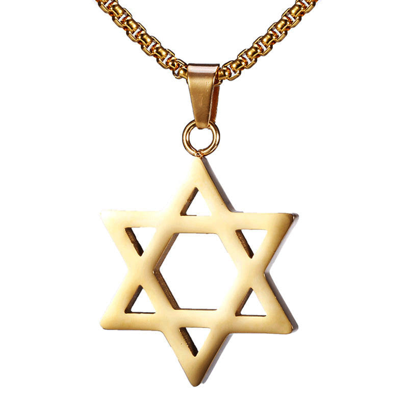 Women's & Men's Titanium Steel Six-pointed Star Polishing Craft Couple Pendant
