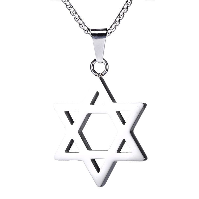Women's & Men's Titanium Steel Six-pointed Star Polishing Craft Couple Pendant